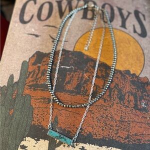 Faux turquoise and silver pearl necklace